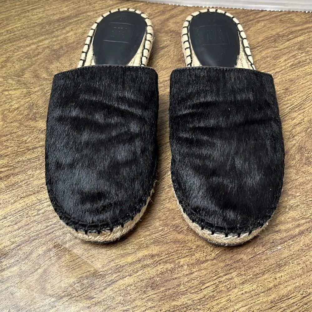 Gap Black Calf Hair Espadrille Slide-On Mules Size 8.5